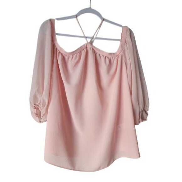 NWT 1.State High Neck Blouse Size L Pink Taffeta Off-Shoulder Demi-Sheer Party - Picture 2 of 11